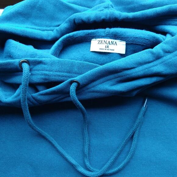 Zenana Teal Side Tie Hoodie 1X longline sweatshirt pullover asymmetrical - Picture 5 of 11
